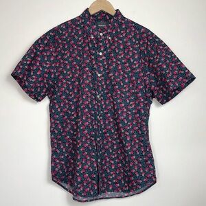 BONOBOS Riviera Standard Fit Short Sleeve Shirt in Pink Pineapple Crawl Print